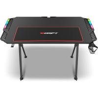 Mesa Gaming con Tablero con Acabado en Fibra de Carbono Cubierto por una Alfombrilla Full Size, Soporte para Tazas y Auriculares, Patas Regulables, Color Negro - details 24