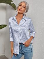 Blusa De Seda Casual Leopardo Para Mujer Camisa De Oficina Con Botones Manga Larga Ajustable Estilo Elegante Tops Blusas - details 5
