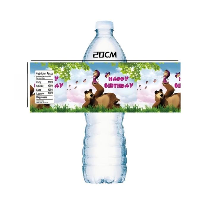 Mashas and Bear Water Bottle Label Birthday Party Decoration Glass Waterproof Sticker Kids DIY Party Supplies Favors Gifts Toys