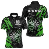 Camisas con estampado de dardos 3D de tendencia para hombre, camisa de manga corta con nombre de equipo personalizado a la moda, camisetas holgadas informales con botones de solapa - details 4