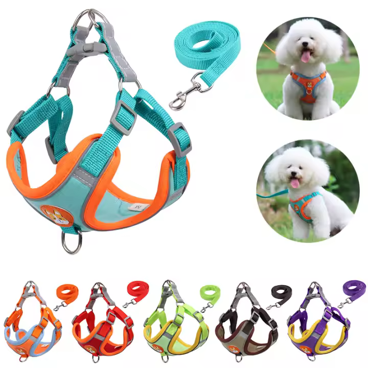 Conjunto de arnés y correa reflectante para perro y gato, chaleco ajustable para caminar al aire libre, perros pequeños y medianos - 1