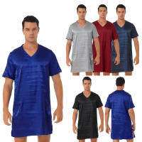 Camisón de satén para hombre y mujer, ropa de dormir de manga corta con cuello en V, ropa de dormir para el hogar, ropa de dormir con abertura lateral, albornoz para dormir - details 0