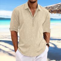 Camisa de hombre de media manga en color liso de verano con solapa, cárdigan de solapa informal de negocios de talla europea para hombre - details 3