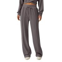 Pantalones de encaje con cintura elástica deportivos informales de pierna ancha para mujer, diseño de color sólido - details 3