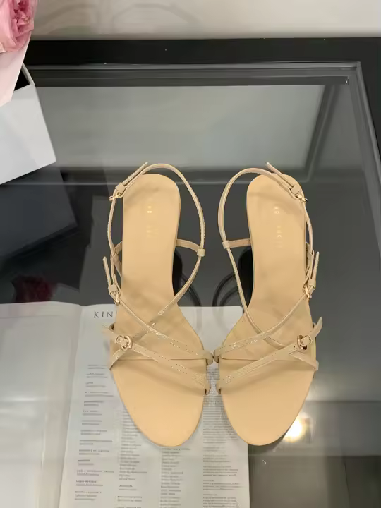 Sandalias Platas para Mujer Diseño de Cabeza Redonda de Correa Fina Tacón Medio Versátil - 1