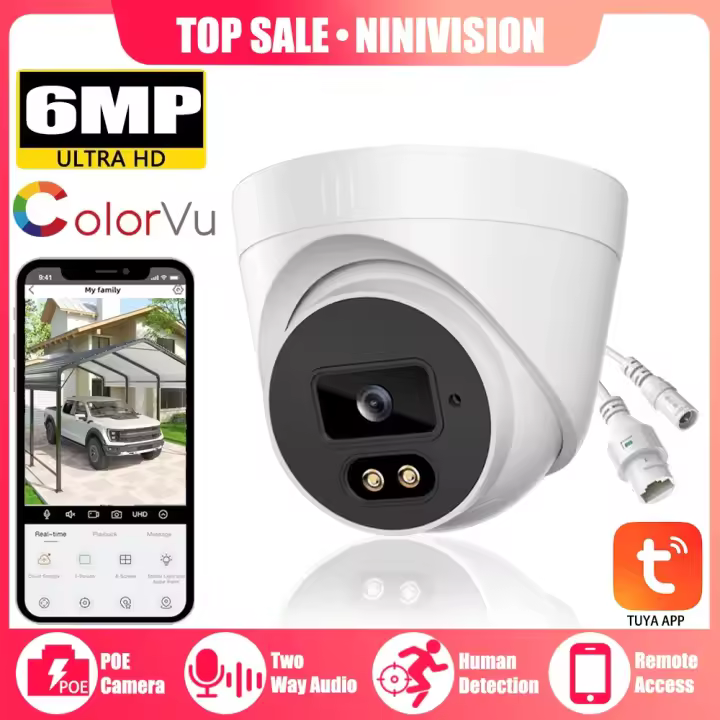 Cámara IP Dome de 6MP TUYA APP Visión Nocturna de 100ft Detección Humana AI - 1