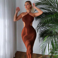 BUNO-estido de punto Nibber para mujer, vestido Sexy sin mangas con cuello Halter, parte de atrás bonita, vestido sin cintura, vestido ajustado elegante a la moda - details 1