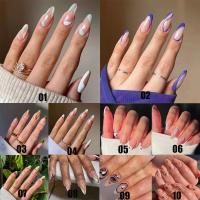 24pcs/Box Uñas Postizas De Acrílico Almendra Desmontables Francés Stiletto Falsas Uñas Cubiertas Completa Moda Para Mujeres Uñas Presionadas - details 0