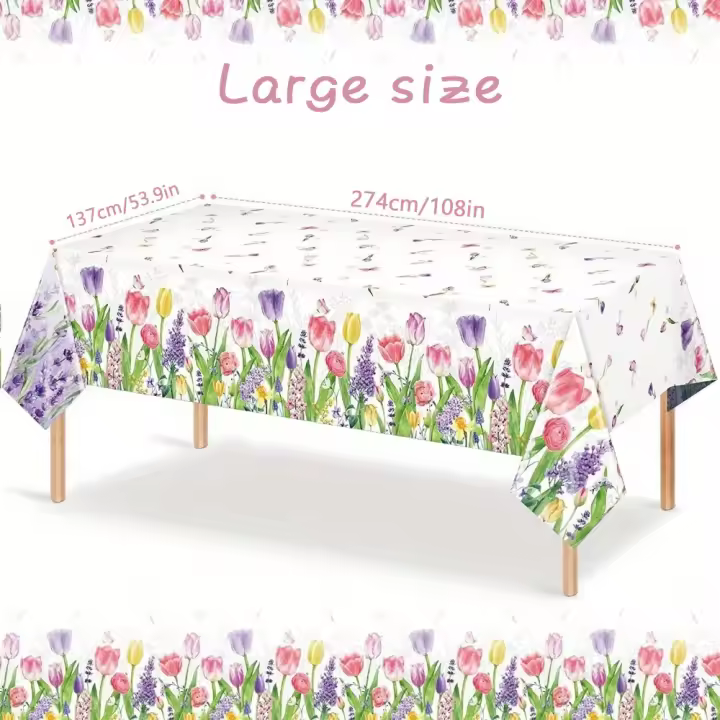 1 Uds. Mantel impermeable de PE desechable para fiesta de primavera, cumpleaños, Día de la madre, celebración navideña de tulipán - 1