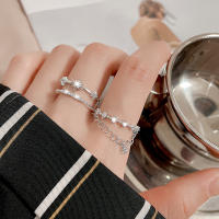 Anillos de doble estrella para mujer y niña, cadena de borlas de circón, anillo ajustable, accesorios de moda, regalo de joyería de Color dorado y plateado - details 4