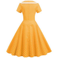 Vestido midi de línea A informal y elegante con cuello y manga corta para fiesta de lunares de verano para mujer - details 22