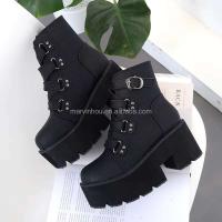 Dropshipping Logo estilo gótico Punk zapatos altos gruesos tacones grandes negros botines de mujer - details 1