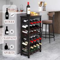 Estantería para 24 botellas de vino de pie, botellero de madera de vino de 6 niveles con tablero de mesa, soporte de madera de bambú para botellas de vino con barras onduladas para cocina comedor, negro - details 3