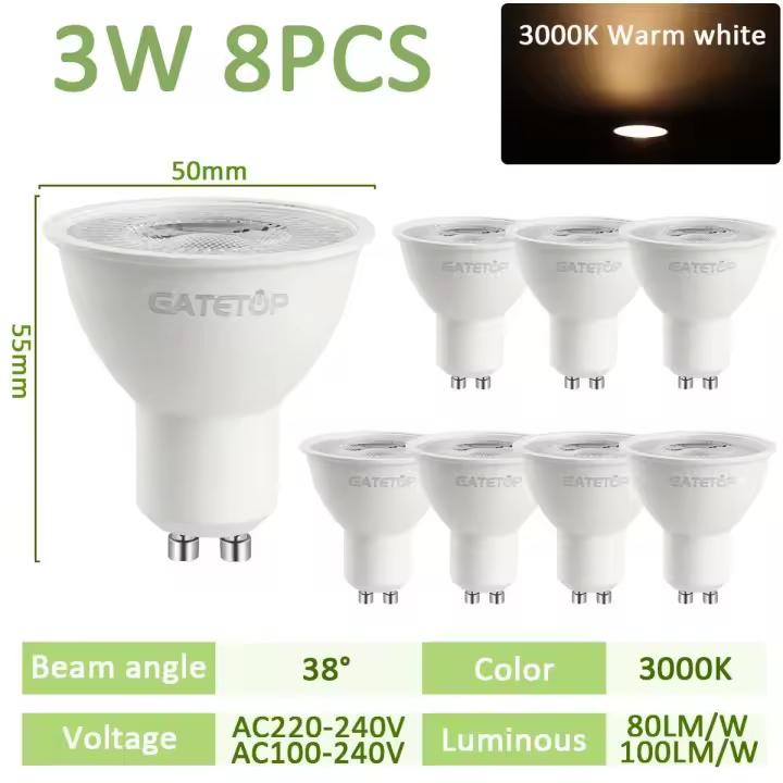Bombillas de Punto LED Warm White Cold 8PCS GU10 Sin Parpadeo Reemplazable de 20W 50W - 1