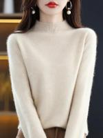 100% suéter de cachemira de lana merina, suéter tejido para mujer, jerséis de manga larga con cuello alto, ropa de otoño e invierno, Jersey cálido, Tops - details 10