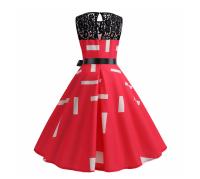 Lace patchwork summer women a line elegant vintage party dress with belt - details 57