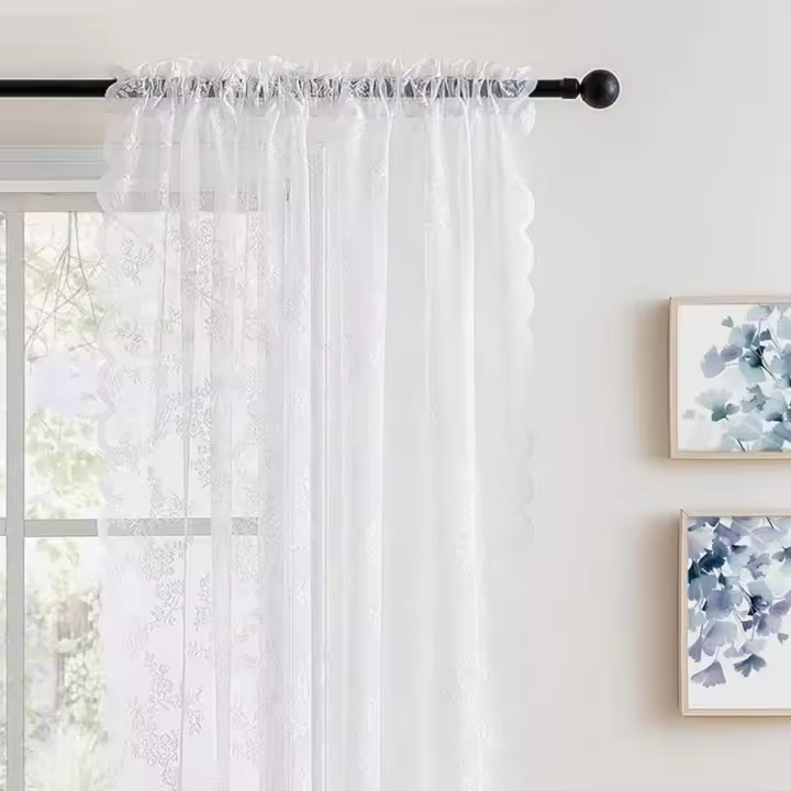 Tratamiento de ventana, cortina transparente de encaje transparente, cortinas de ventana románticas bordadas, cortina de tul de gasa elegante para sala de estar - 1
