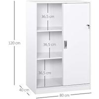 Armario de Oficina Práctico con 2 Puertas Correderas Llaves y 3 Estantes para Despacho Estudio 80x40x120 cm Blanco - details 2