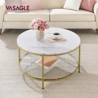 Centro, Mesita de Salón, de Mármol de Imitación Redonda, Estante de Vidrio Templado, Montaje Fácil, Estilo Moderno, Blanco Mármol y Dorado Claro LCT072W59 - details 29