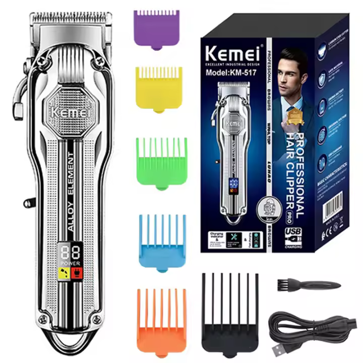 Kemei-cortadora de pelo eléctrica K517 para hombre, máquina cortadora de pelo profesional con carcasa de metal, recargable, para Barba - 1