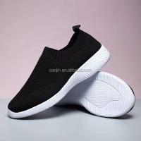 Nuevo estilo 2025, proveedores de zapatos para caminar baratos para mujer, peso ligero, tejido sin cordones, talla grande 43, zapatillas cómodas para mujer, blanco puro - details 11