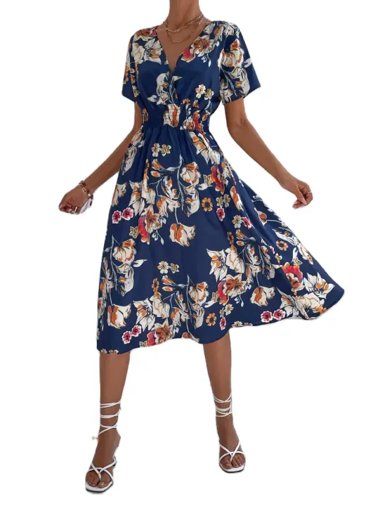 Vestido casual elegante para mujer, manga corta estampado RAL - 1