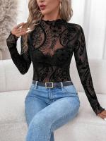 Nueva camiseta de manga larga con estampado de cachemira para mujer, camiseta de malla con orejas de madera - details 1