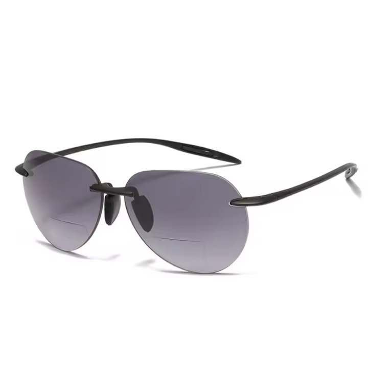 Gafas de sol de lectura sin montura, lentes grises bifocales, TR90, patillas elásticas, cómodas, protección UV + 0,75 a + 4 - 1