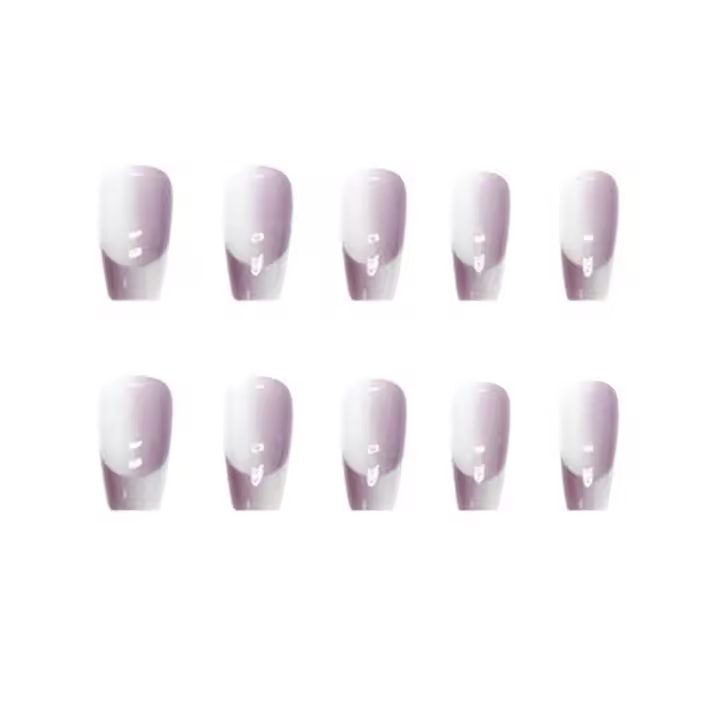 Uñas postizas reutilizables para el hogar, uñas prensadas púrpuras degradadas, dulces y encantadoras, uso de manicura DIY - 1