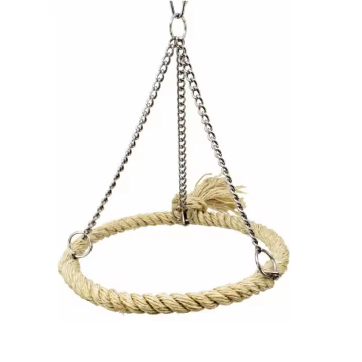 Anillo de cuerda para pájaros resistente a mordeduras, juguetes de columpio de Metal de 15cm, jaula colgante, juguete para pájaros, cuerda de algodón, hamaca para pájaros, percha para jaula para mascotas - 1