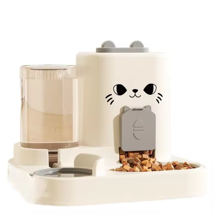 Máquina de alimentación de comida para gatos 2 en 1, dispensador de agua para mascotas con separación en seco y húmedo a prueba de fugas, desmontable con fuente de agua - 1