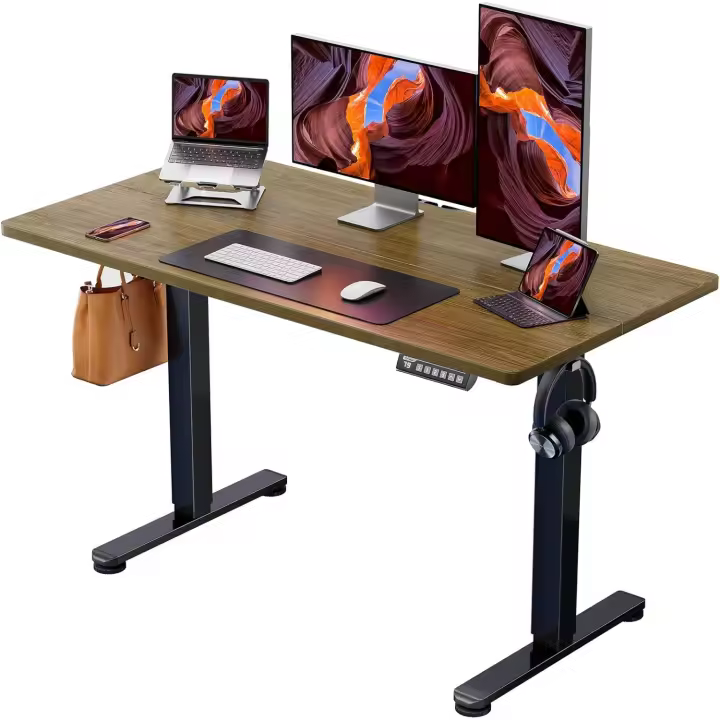 Escritorio Elevable Eléctrico Mesa Ajustable en Altura 120x60 cm Mesa de Oficina con Panel Inteligente de 4 Memorias Escritorio con Gorra para Mochila y Tablero Ensamblaje (Espresso) - 1