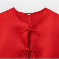 OUWU- Blusas Rojas de Moda con Mangas Abullonadas para Mujer, Blusa Casual con Cuello Redondo y Cordones, Elegantes Tops de Oficina para Mujer Primavera 2025 - details 2