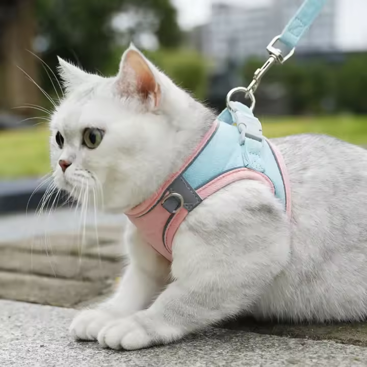 Correa reflectante para el pecho para mascotas, chaleco con arnés para gato transpirable antiescape, cuerda de tracción ajustable sin tirones para perros, animales pequeños - 1