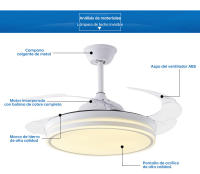 Disponible Ventilador de techo invisible con motor DC 6 velocidades Tecnología LED muy eficiente 72W Tres tonalidades, Mando a distancia con temporizador, Color e intensidad de luz regulables, Motor inverter verano/invierno ultra silencioso. - details 7