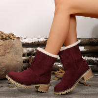 Ots de nieve de gamuza de tacón grueso, zapatos de algodón con mangas de ocio, color sólido, otoño e invierno, novedad 2024 - details 3