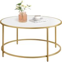 Mesa de Centro Redonda, Mesa de Cristal con Marco de Acero, Mesa de Salón, Mesa de Café - details 12