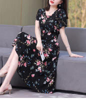 Nueva moda Casual 2024 vestidos elegantes de verano para mujeres cuello redondo estampado Vintage Vestido de manga corta ropa suelta de mujer - details 14