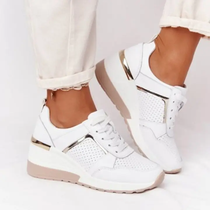 Zapatos Deportivos informales con tacón de cuña para mujer, Zapatillas de malla transpirable a juego de colores, talla grande europea y americana, novedad - 1