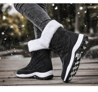 Botas de nieve para mujer, botines cálidos de felpa para exteriores, impermeables, antideslizantes, Zapatillas altas de Trekking, de algodón, Invierno - details 15