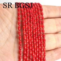 3x6mm pequeña forma de arroz rojo Natural mar bambú Coral suelto DIY accesorios de joyería cuentas espaciadoras hebra 15" - details 1