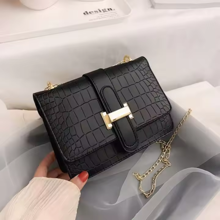Nuevo bolso de mujer de PU con cadena cuadrada pequeña y logotipo, bandolera de diseñador - 1