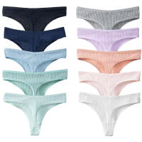 10PCS Conjunto De Bragas De Algodón Para Mujer Estilo Deportivo Y Sexy Transpirables Cómodas Y Suaves G-Strings En Rayas - details 7