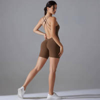Hamidou-Conjunto de Yoga con espalda descubierta para mujer, Body de Fitness de alta elasticidad, ropa de gimnasio deportiva, Top corto de Fitness, Shockpro - details 4