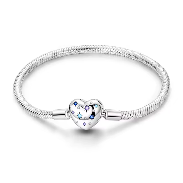 Pulsera con dijes en forma de corazón de estrellas de colores de Plata de Ley 925, dijes de cuentas, colgantes, joyería fina para mujeres y niñas - 1