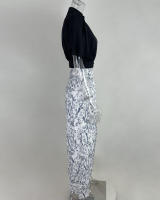 Conjunto de moda de otoño con camisa de cuello en V y pantalones anchos estampados - details 12