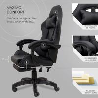 Gaming con Respaldo Ergonómico Inclinable y Altura Ajustable, Silla de Oficina con Soporte Lumbar, Acolchado y Reposapiés Extraíble, Negro, 58x66x114-124 cm - details 51