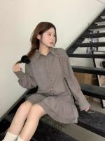 「MD」Vestido corto holgado con volantes para mujer, camisas a rayas, serie coreana, dulce y pequeño, para principios de otoño - details 14