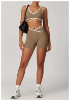 Yoga mujeres Fiess correr ciclismo transpirable deportes Leggings cruzado cintura alta verano entrenamiento gimnasio pantalones cortos - details 1