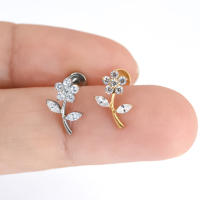 Perdingos de Labio y Oreja de Titanio F136 Starbeauty con Patrón de Caricatura Floral Rosa Joyería de Piercing de Oreja con Piedra Principal de Zirconia Cúbico - details 3